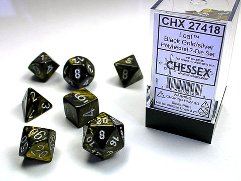 Polyhedral Leaf Black - Gold w/ Silver Dice Sets
