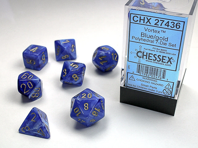 Polyhedral Vortex Blue / Gold Dice Sets