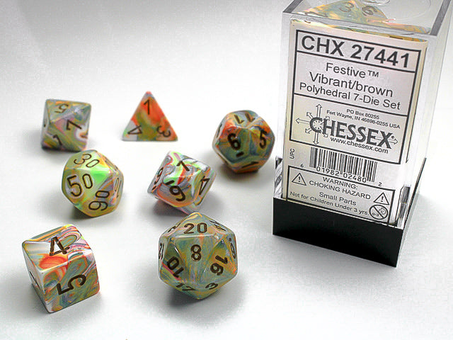 Polyhedral Festive Vibrant w/ Brown Dice Sets