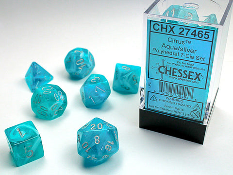 Polyhedral Cirrus Aqua w/ Silver Dice Sets