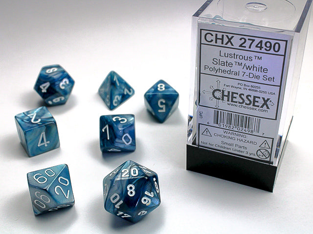 Polyhedral Lustrous Slate w/ White Dice Sets
