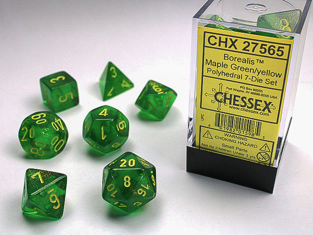 Polyhedral Borealis Maple Green / Yellow Dice Sets
