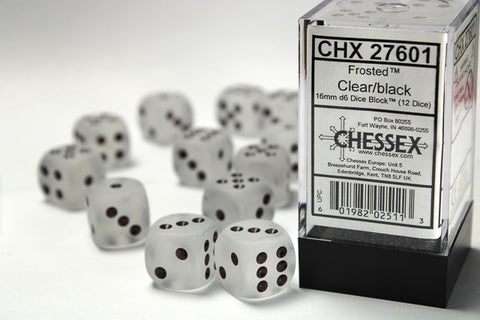 12D6 Frosted Clear w/ Black Dice Block - 16mm