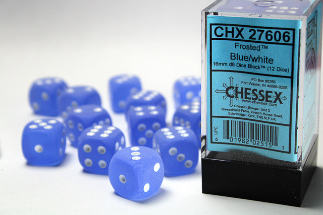 12D6 Frosted Blue w/ White Dice Block - 16mm