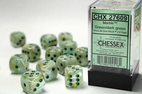 12D6 Marble Green w/ Dark Green Dice Block - 16mm