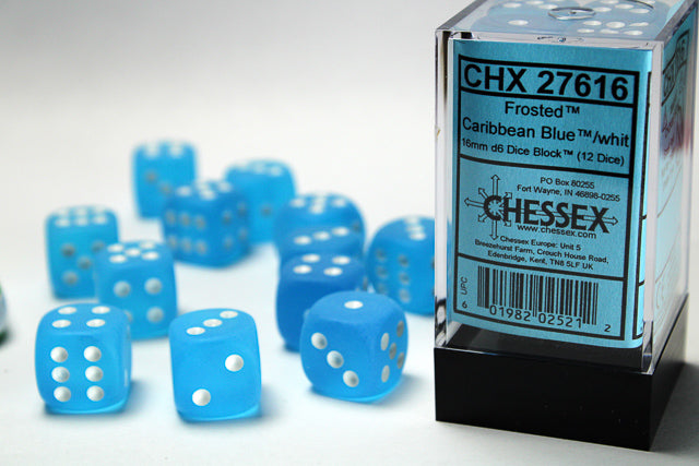 12D6 Frosted Caribbean Blue w/ White Dice Block - 16mm