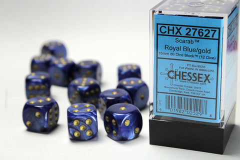 12D6 Scarab Royal Blue w/ Gold Dice Block - 16mm