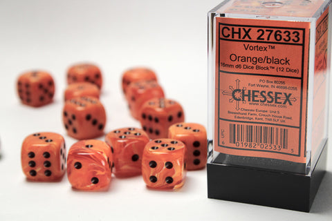 12D6 Vortex Orange / Black Dice Block - 16mm