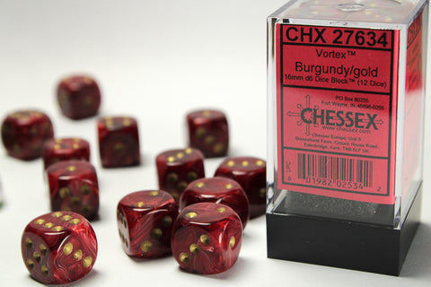 12D6 Vortex Burgundy / Gold Dice Block - 16mm