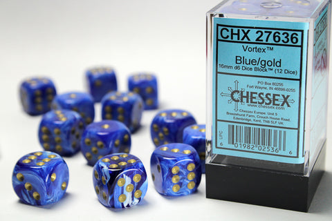 12D6 Vortex Blue / Gold Dice Block - 16mm
