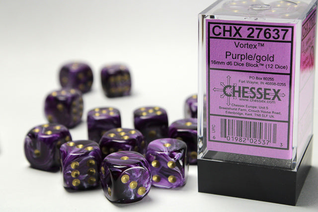 12D6 Vortex Purple / Gold Dice Block - 16mm