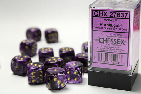 12D6 Vortex Purple / Gold Dice Block - 16mm