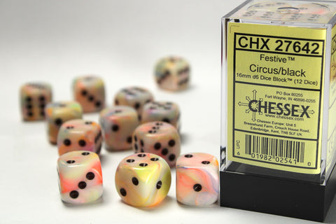12D6 Festive Circus w/Black Dice Block - 16mm