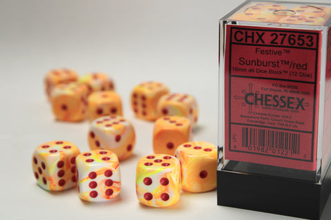 12D6 Festive Sunburst w/ Red Dice Block - 16mm