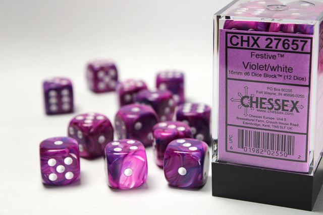 12D6 Festive Violet w/ White Dice Block - 16mm