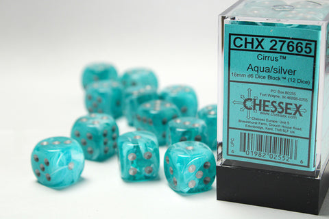 12D6 Cirrus Aqua w/ Silver Dice Block - 16mm