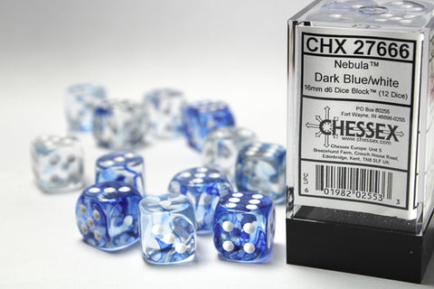 12D6 Nebula Dark Blue w/ White Dice Block - 16mm