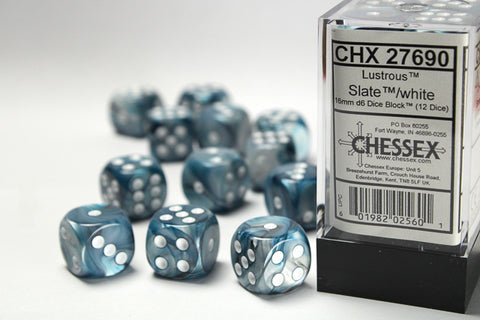 12D6 Lustrous Slate w/ White Dice Block - 16mm