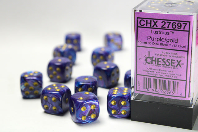 12D6 Lustrous Purple w/ Gold Dice Block - 16mm