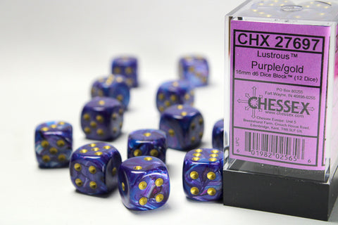 12D6 Lustrous Purple w/ Gold Dice Block - 16mm