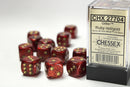 12D6 Glitter Ruby Red / Gold Dice Block - 16mm