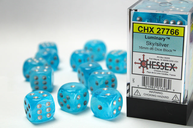 12D6 Luminary Sky / Silver Dice Block - 16mm
