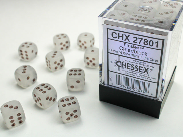 36D6 Frosted Clear w/ Black Dice Block - 12mm