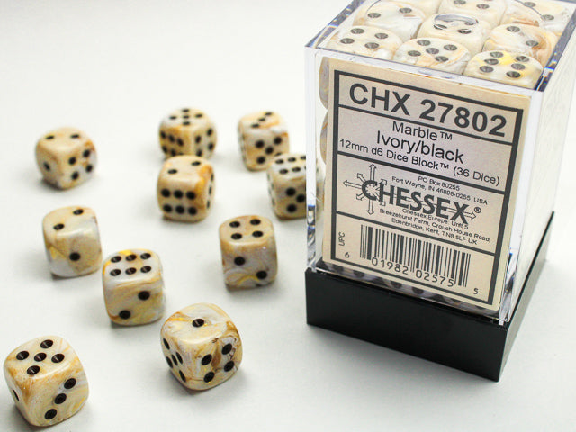 36D6 Marble Ivory w/ Black Dice Block - 12mm