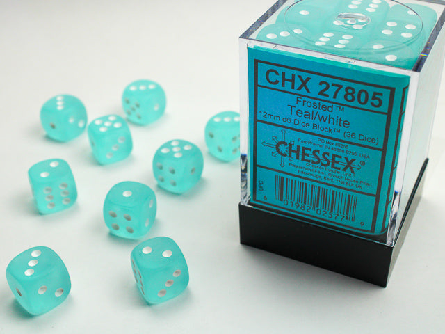 36D6 Frosted Teal w/ White Dice Block - 12mm