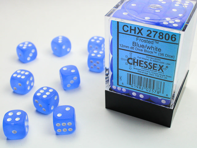 36D6 Frosted Blue w/ White Dice Block - 12mm