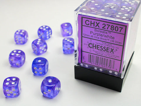 36D6 Borealis Purple / White Dice Block - 12mm