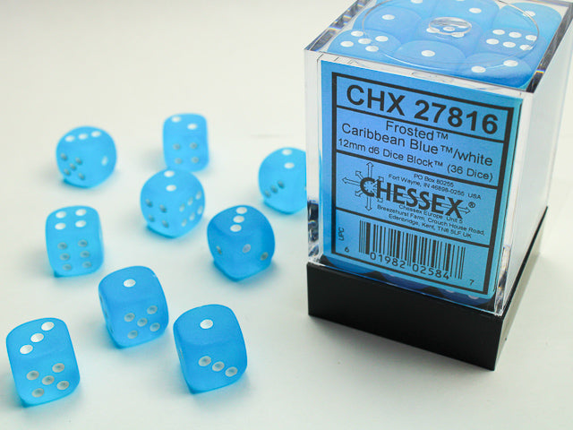 36D6 Frosted Caribbean Blue w/ White Dice Block - 12mm