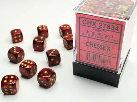36D6 Vortex Burgundy / Gold Dice Block - 12mm