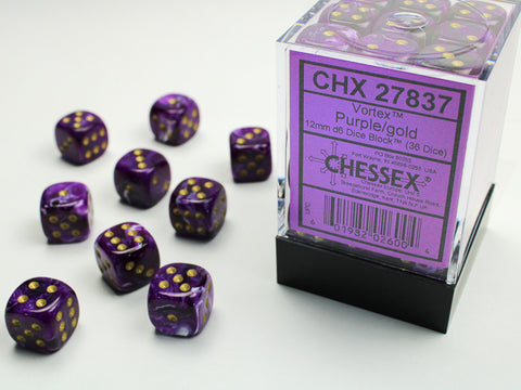 36D6 Vortex Purple / Gold Dice Block - 12mm