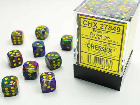 36D6 Festive Rio w/ Yellow Dice Block - 12mm