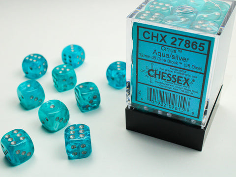 36D6 Cirrus Aqua w/ Silver Dice Block - 12mm