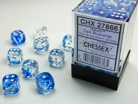 36D6 Nebula Dark Blue w/ White Dice Block - 12mm
