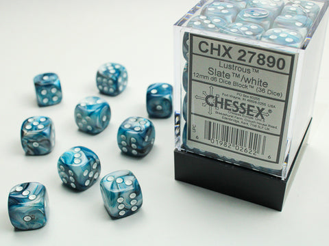 36D6 Lustrous Lustrous Slate w/ White Dice Block - 12mm