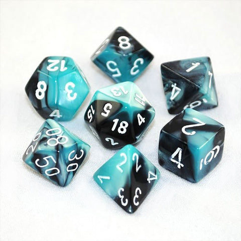 Polyhedral Gemini Black - Shell w/ White Dice Sets