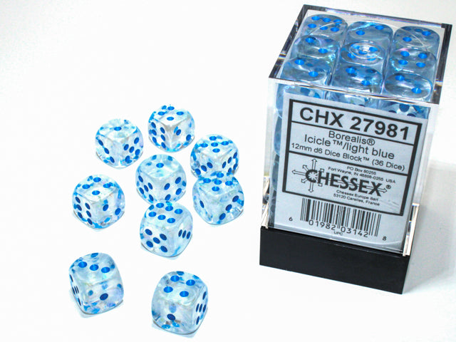36D6 Borealis Icicle / Light Blue Dice Block - 12mm