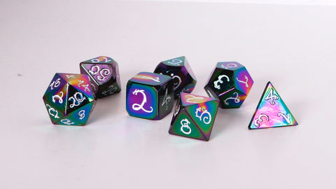 Rainbow Dragon Polyhedral Metal Dice Set