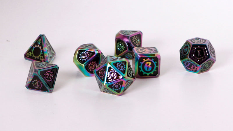 Rainbow Gearwheel Polyhedral Metal Dice Set