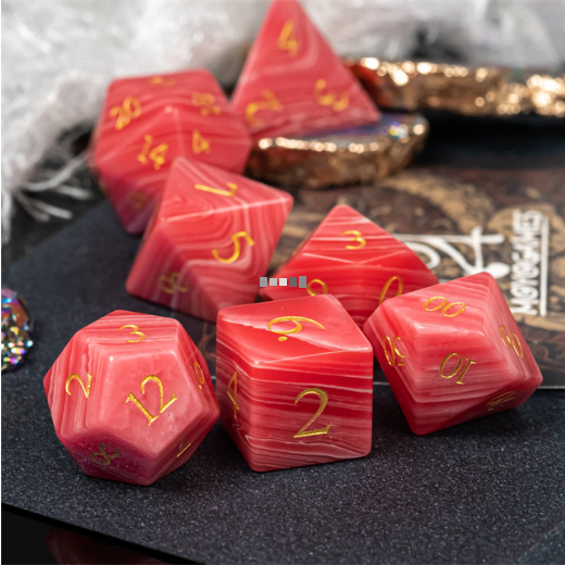 Strawberry Agate Polyhedral Gemstone Dice Set