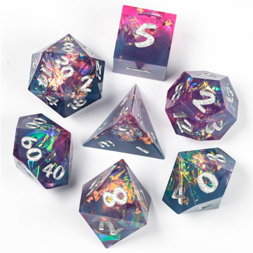 Nebula Sharp Edge Polyhedral Hand Made Dice Set