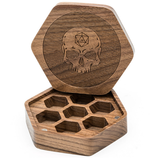 Black Walnut Hex Skull Dice Case