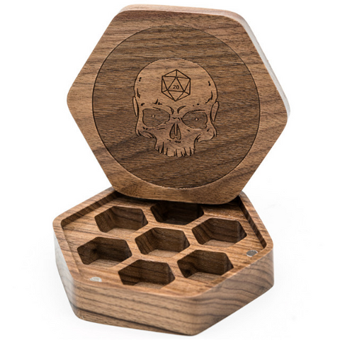 Black Walnut Hex Skull Dice Case