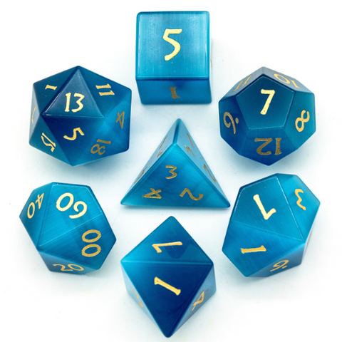 Blue Cat Eye Polyhedral Gemstone Dice Set