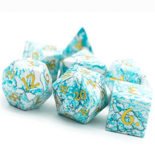 Marbled Turquoise Polyhedral Gemstone Dice Set