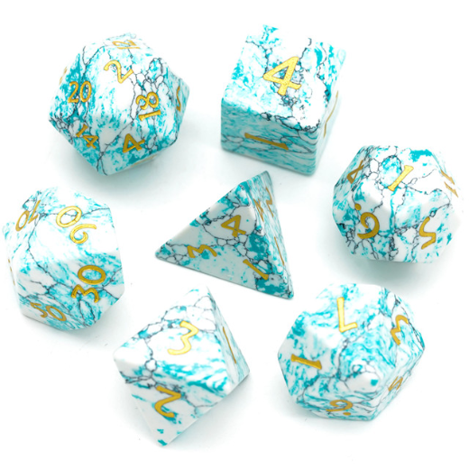 Marbled Turquoise Polyhedral Gemstone Dice Set