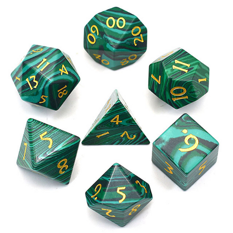 Malachite Polyhedral Gemstone Dice Set